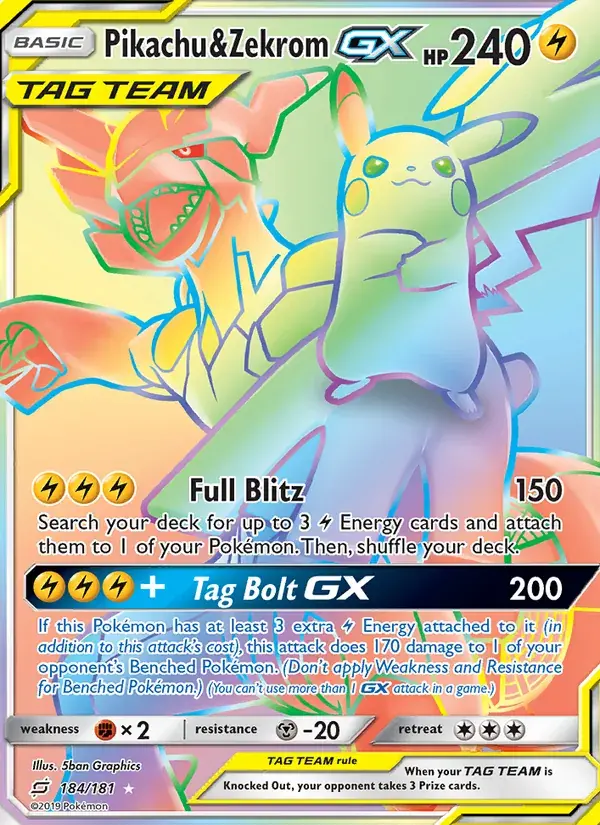 Pikachu & Zekrom GX - 184/196 - Team Up