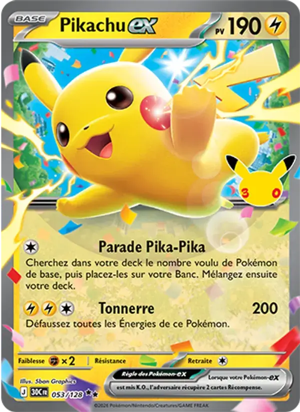 Pikachu-ex - 053/158 - 30ᵉ Anniversaire